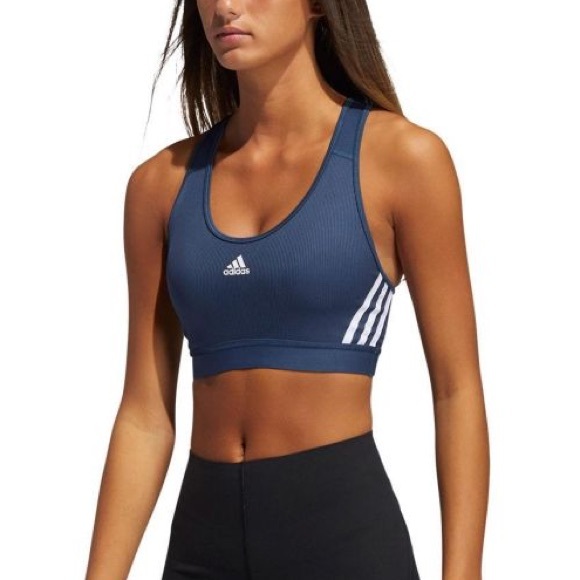 adidas Tops - Adidas Believe This 3 Stripe Rib Bra - Crew Navy / White